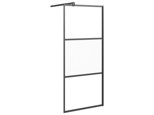 vidaXL Walk-in Shower Wall with Shelf Black 35.4'x76.8' ESG Glass & Aluminum