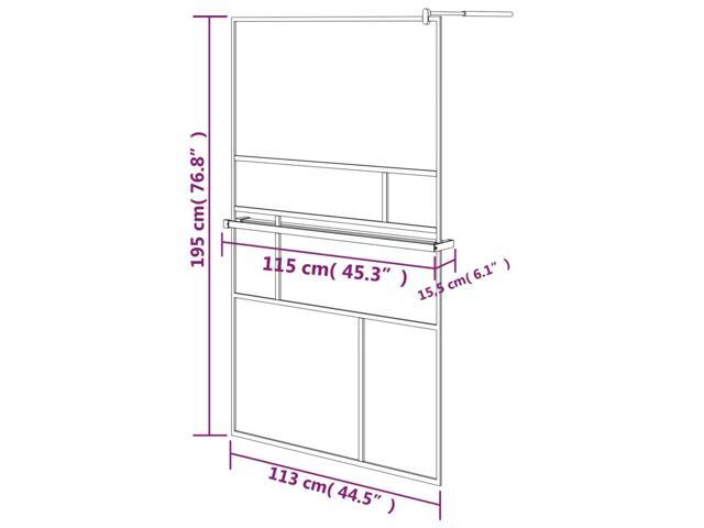 vidaXL Walk-in Shower Wall with Shelf Black 45.3'x76.8' ESG Glass & Aluminum