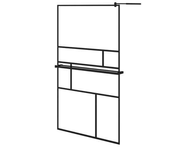 vidaXL Walk-in Shower Wall with Shelf Black 45.3'x76.8' ESG Glass & Aluminum