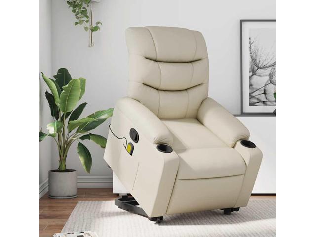 vidaXL Stand up Massage Recliner Chair Power Lift Armchair Cream Faux Leather