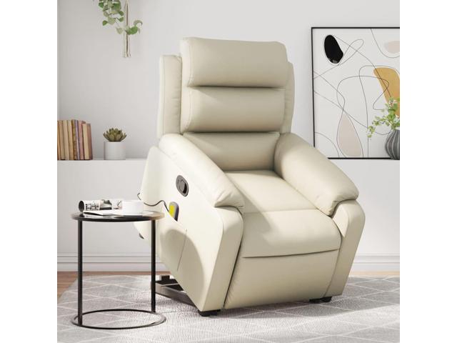 vidaXL Stand up Massage Recliner Chair Power Lift Armchair Cream Faux Leather