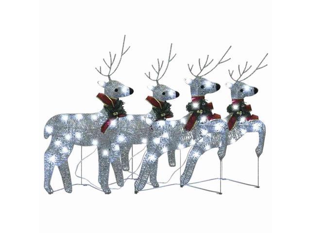 vidaXL Christmas Reindeers 4 Pcs Christmas Lighting Display with 80 LEDs Silver