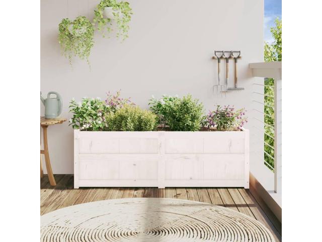 vidaXL Garden Planter White Solid pine wood Large Decorative Inlays