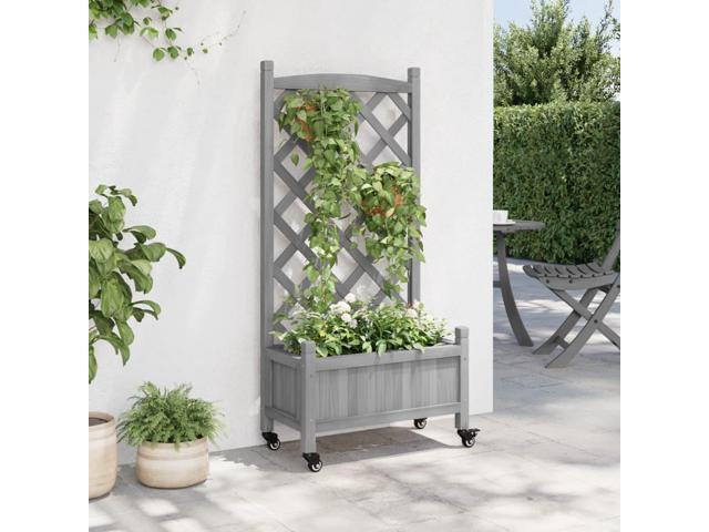 vidaXL Planter Grey Solid fir wood, iron Medium Planters Planter