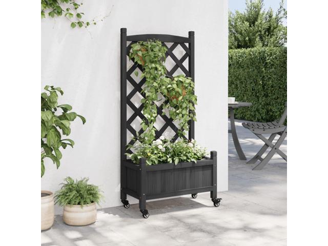 vidaXL Planter Black Solid fir wood, Iron Medium Planters Planter