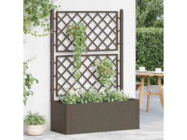 vidaXL Garden Raised Bed with Trellis and Self Watering System Mocha Outdoor