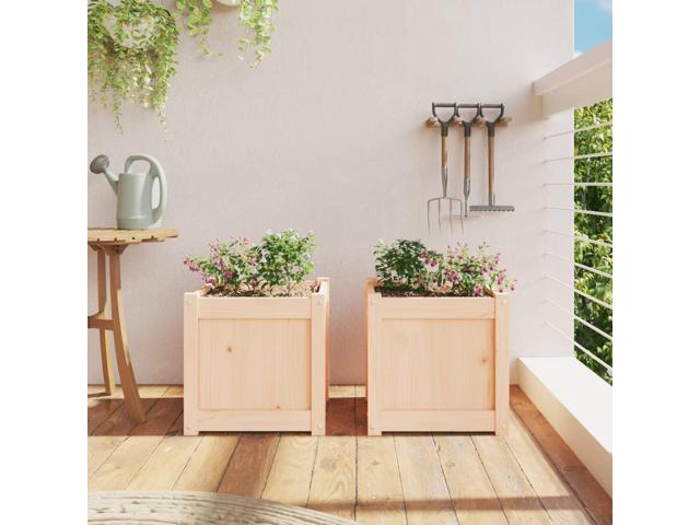 vidaXL Garden Planter Set of 2 Natural Solid pine wood 15.7x15.7x15.7 in