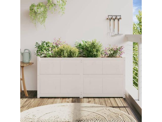 vidaXL Garden Planter White Solid pine wood 59.1x19.7x27.6 in Durable