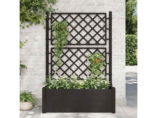 vidaXL Garden Raised Bed with Trellis, Raised Bed for Flowers and Plants, Planter with Drainage Hole, Outdoor and Indoor Use, Anthracite,...