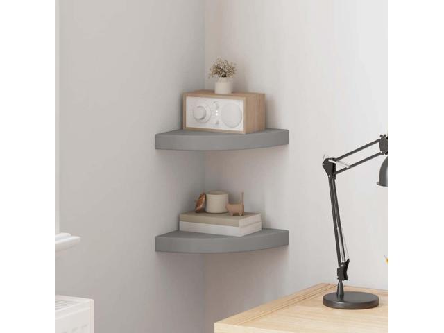 vidaXL Wall Corner Shelves Floating Corner Shelf Display Shelf 2 Pcs Gray MDF