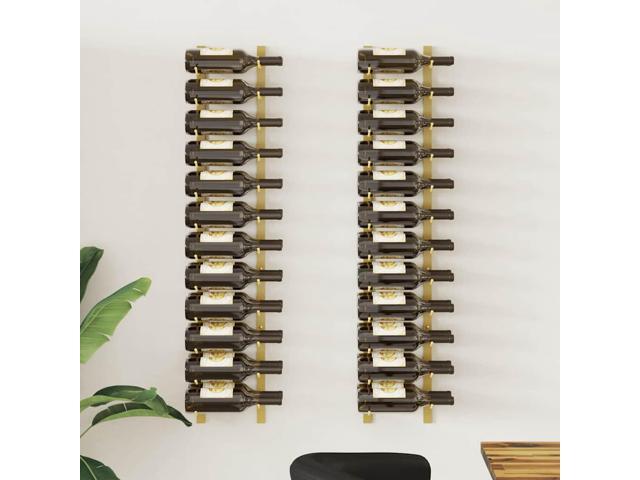 vidaXL Wall Mounted Wine Rack for 24 Bottles Holder Shelf 2 Pcs Gold Iron