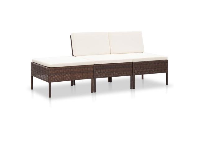 vidaXL Patio Lounge Set with Cushions 3 Piece Poly Rattan Brown Seat Sofa