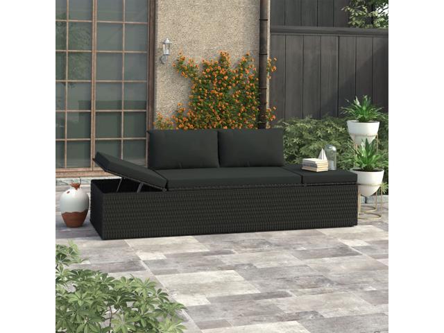 Photos - Garden Furniture VidaXL Outdoor Couch Patio Lounge Chair with Cushion Sunbed Black Poly Rat 