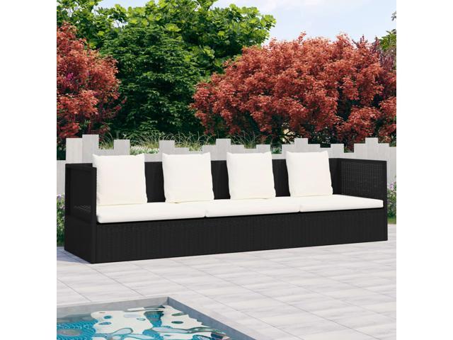 Photos - Garden Furniture VidaXL Patio Couch Sunlounger Sunbed with Cushion & Pillows Poly Rattan Bl 