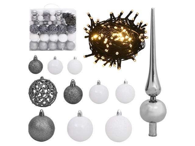 Photos - Other Jewellery VidaXL Christmas Ball Set with Peak 120 Piece LED Decoration White and Gra 