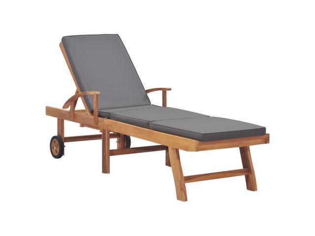 Photos - Garden Furniture VidaXL Patio Lounge Chair Sunlounger with Cushion Solid Teak Wood Dark Gra 