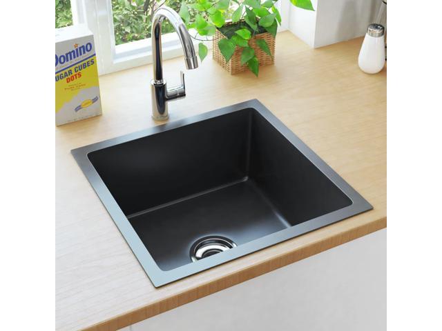 vidaXL Kitchen Sink Undermount Sink with Strainer Black Stainless Steel Sink