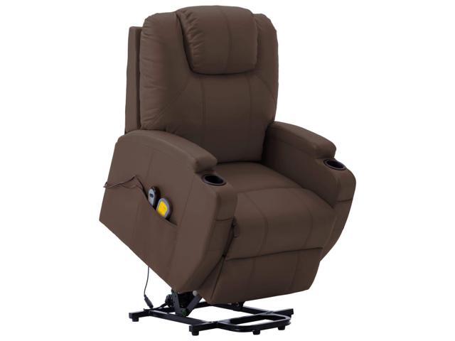 vidaXL Massage Stand-up Chair Brown Faux Leather Power Lift Recliner Furniture
