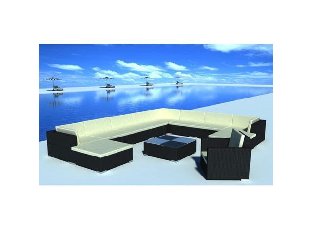 Photos - Garden Furniture VidaXL Patio Furniture Set 12 Piece Sofa with Coffee Table Poly Rattan Bla 