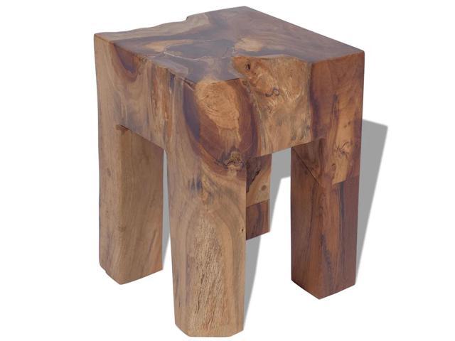 vidaXL Solid Teak Wood Stool Chair Side Accent Table Plant Flower Stand Resin