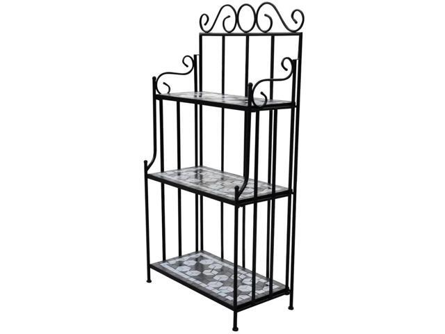 vidaXL Plant Stand 3-Tier Plant Shelves Flower Pot Stand Blue White Mosaic