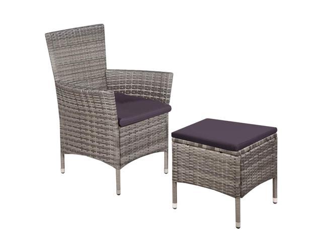 Photos - Garden Furniture VidaXL Patio Chair and Stool Sofa Furniture with Cushions Poly Rattan Gray 