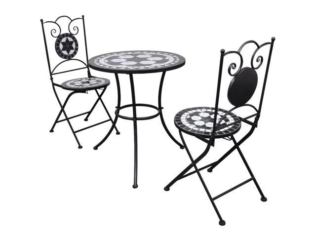 Photos - Garden Furniture VidaXL Bistro Set 3 Piece Patio Round Table Set Ceramic Tile Black and Whi 