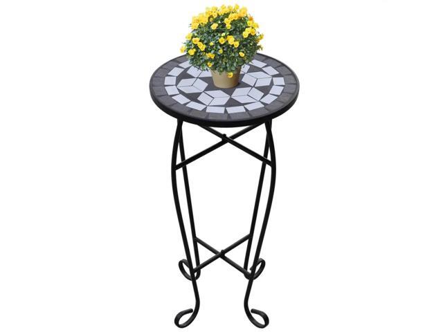 vidaXL Side Table Mosaic Table Patio Flower Pot Stand Black and White Ceramic