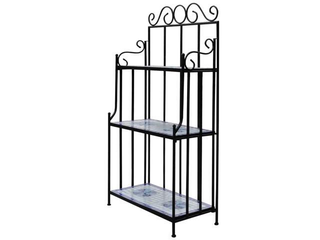 vidaXL Plant Stand 3-Tier Plant Shelves Flower Pot Stand Blue White Mosaic