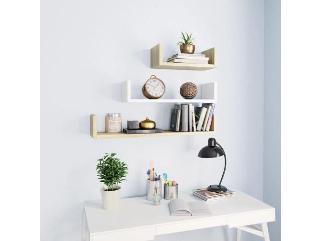 Photos - Display Cabinet / Bookcase VidaXL Wall Shelf Floating Shelf 3 Pcs White and Sonoma Oak Engineered Woo 