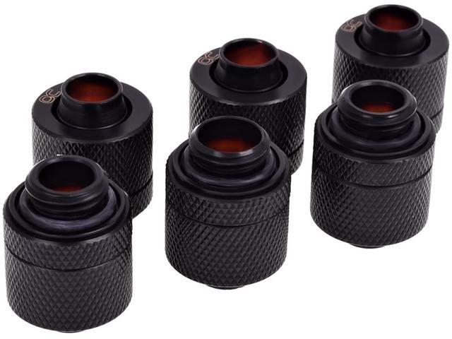 Alphacool HF G1/4' to 10mm ID, 13mm OD Compression Fitting for Soft Tubing, Deep Black, 6-pack