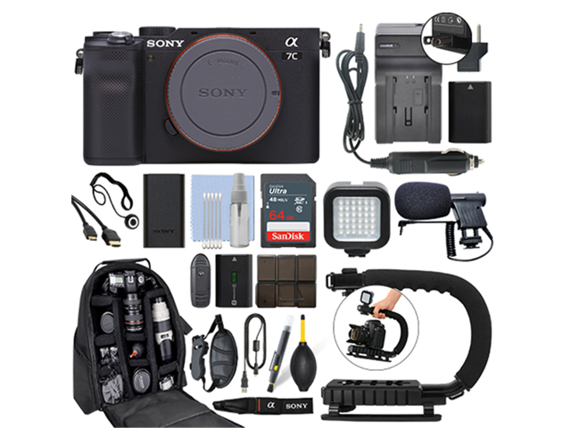 Sony Alpha a7C Mirrorless 24.2MP 4K Digital Camera Black + 64GB Pro Video Kit