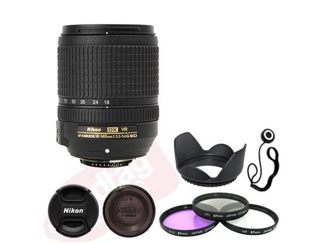 Nikon 18-140mm f/3.5-5.6G ED VR AF-S DX Zoom Lens Bundle Filters Hood Cap Keeper
