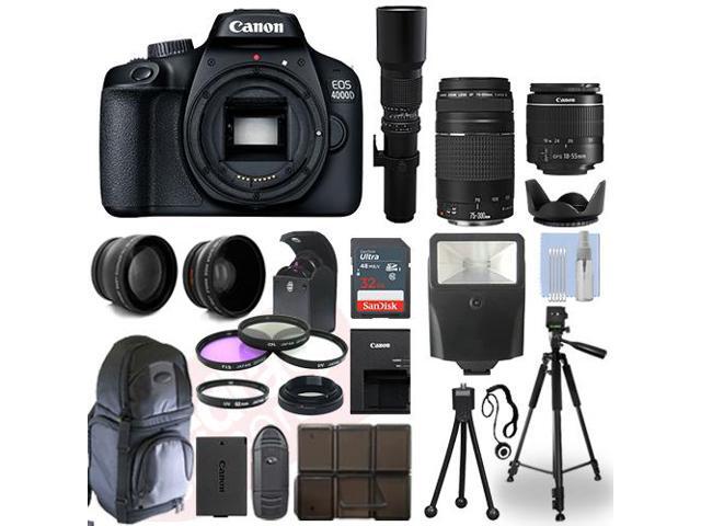 Canon EOS 4000D / T100 DSLR Camera + 5 Lens Kit: 18-55mm+ 70-300mm+ 500mm & More