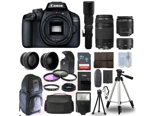Canon EOS 4000D / T100 SLR + 6 Lens 18-55mm, 70-300mm, 50mm, 500mm+ 32GB PRO KIT