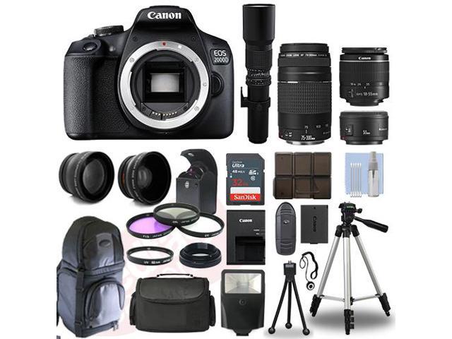 Canon EOS 2000D / T7 DSLR + 6 Lens 18-55mm, 70-300mm, 50mm, 500mm+ 32GB PRO KIT!