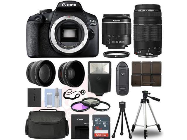 Canon EOS 2000D DSLR Camera + 4 Lens Kit 18-55mm + 70-300mm + 16GB Top Value Kit