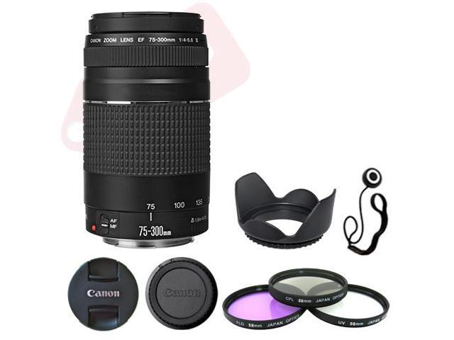 Canon EF 75-300mm f/4-5.6 III Lens + Filter Kit + Lens Hood + Cap Keeper
