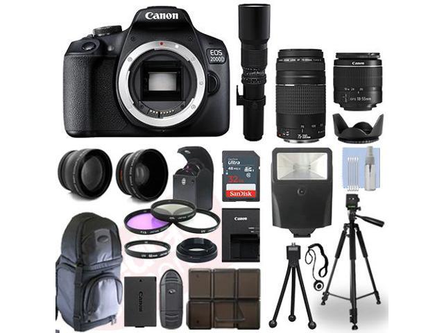 Canon EOS 2000D / T7 DSLR Camera + 5 Lens Kit: 18-55mm + 70-300mm + 500mm & More