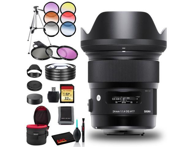 Sigma 24mm f/1.4 DG HSM Art Lens for Canon EF with Cleaning Kit, Tripod, 32GB Memory Kit, Filter Kits, and Padded Case