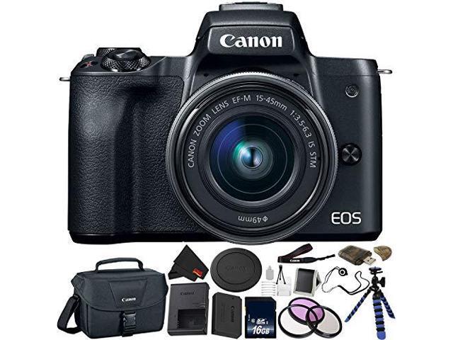 Canon EOS M50 Mirrorless Digital Camera with 15-45mm Lens Bundle with 16GB Memory Card + Tripod + Canon Carrying Bag + More - Intl Model
