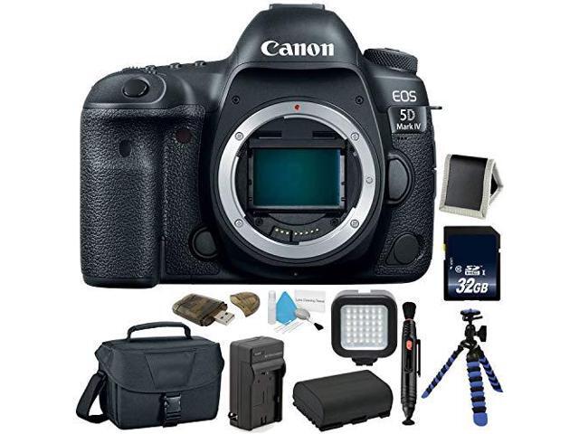 Canon EOS 5D Mark IV Full Frame Digital SLR Camera Body - Bundle with Spare Battery + Tripod + LED Light + 32 GB Memory Card + More