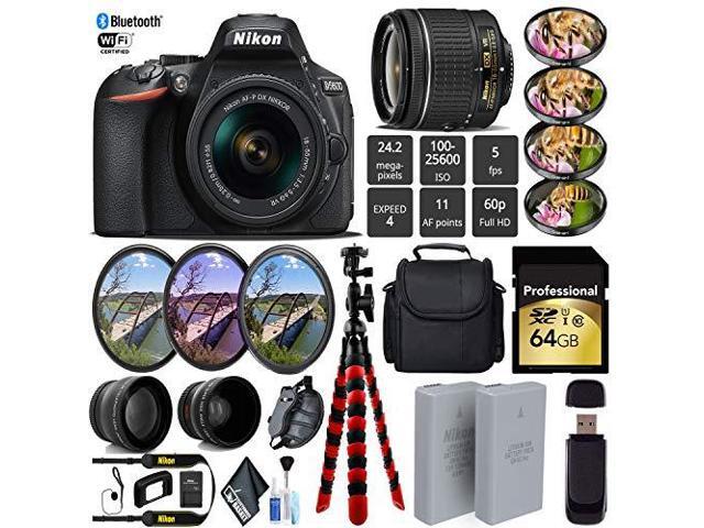 Nikon D5600 DSLR Wi-FI NFC 24.2MP DX CMOS Camera AF-P 18-55mm VR Lens + LED Light kit + Wide Angle & Telephoto Lens - (Intl Model)