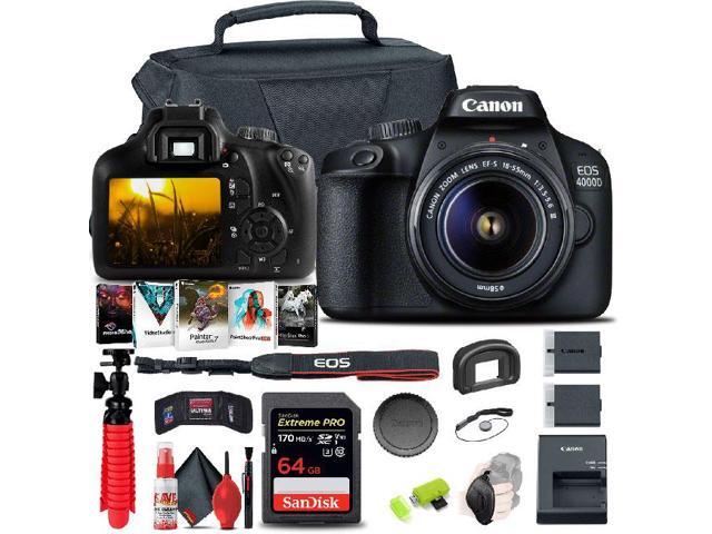 Canon EOS 4000D / Rebel T100 DSLR Camera with 18-55mm Lens Extra Battery Mountain Bundle