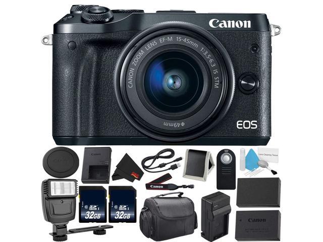 Canon EOS M6 Mirrorless Digital Camera with 15-45mm f/3.5-6.3 IS STM Lens Kit- Bundle with 32GB Memory Cards + Remote+ Extra Battery - Intl Model...
