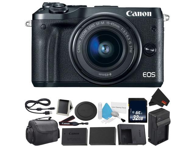 Canon EOS M6 Mirrorless Digital Camera with 15-45mm f/3.5-6.3 IS STM Lens Kit- Bundle with 32GB Memory Card + Extra Battery - Intl Model with 2...