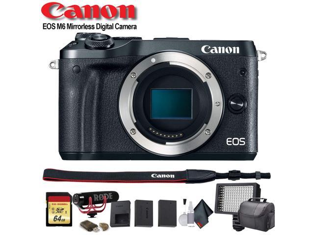 Canon EOS M6 Mirrorless Digital Camera (Intl Model) (Black) (1724C001) W/ Bag, Extra Battery, LED Light, Mic, Filters and More - Advanced Bundle