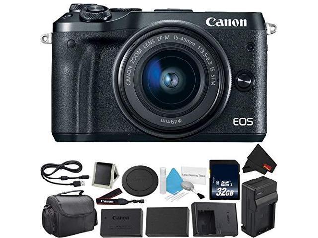 Canon EOS M6 Mirrorless Digital Camera with 15-45mm f/3.5-6.3 IS STM Lens Kit- Bundle with 32GB Memory Card + Extra Battery - Intl Model