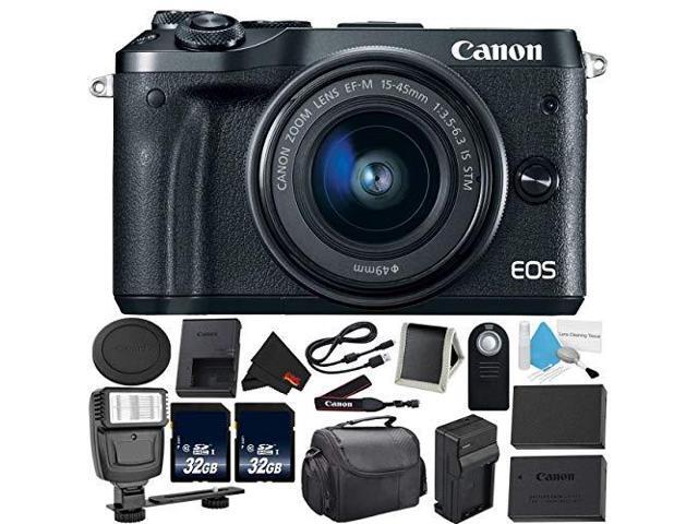 Canon EOS M6 Mirrorless Digital Camera with 15-45mm f/3.5-6.3 IS STM Lens Kit- Bundle with 32GB Memory Cards + Remote+ Extra Battery - Intl Model