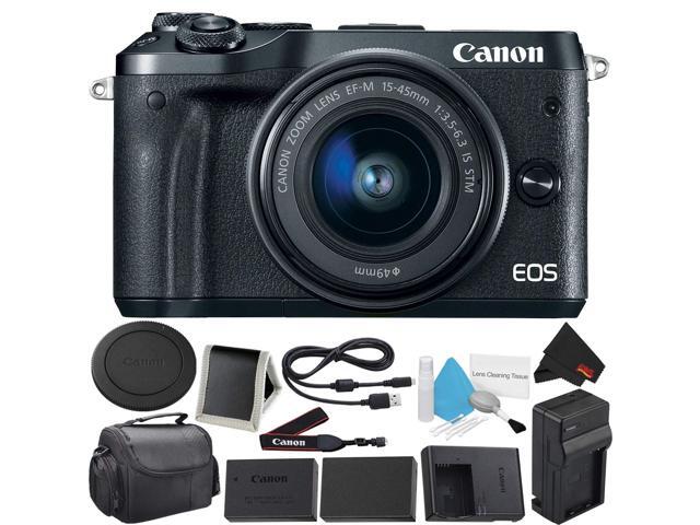 Canon EOS M6 Mirrorless Digital Camera with 15-45mm f/3.5-6.3 IS STM Lens Kit- Bundle with Carrying Case + Extra Battery - Intl Model with 2 Year...